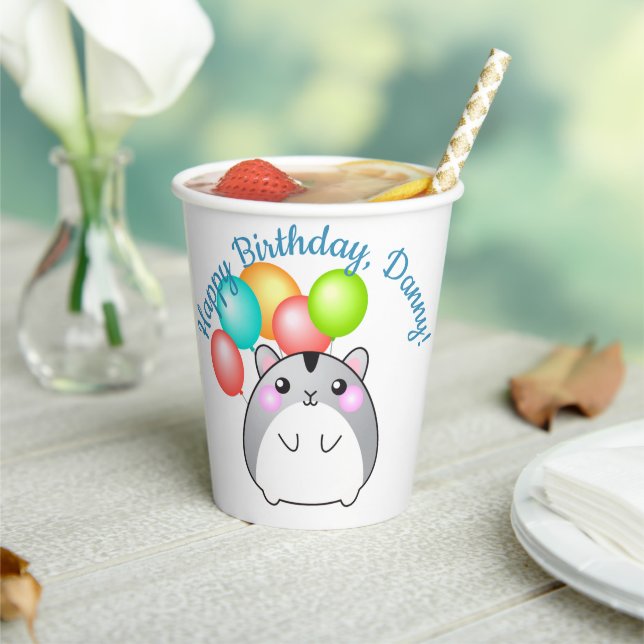 Cute Gray Kawaii Hamster Paper cup (Insitu)