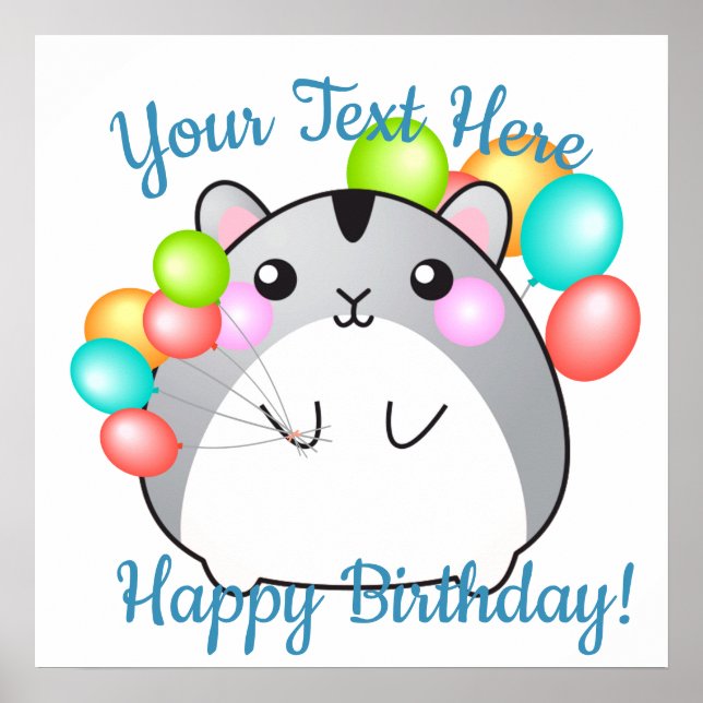 Cute Gray Kawaii Hamster Poster (Front)