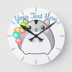 Cute Gray Kawaii Hamster Round Clock