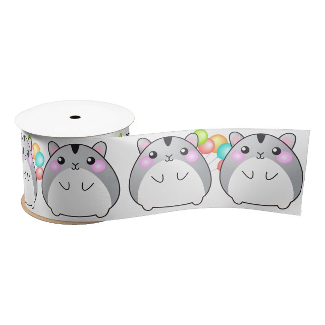 Cute Gray Kawaii Hamster Satin Ribbon (Spool)