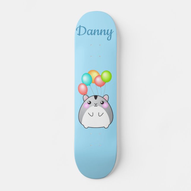 Cute Gray Kawaii Hamster  Skateboard (Front)