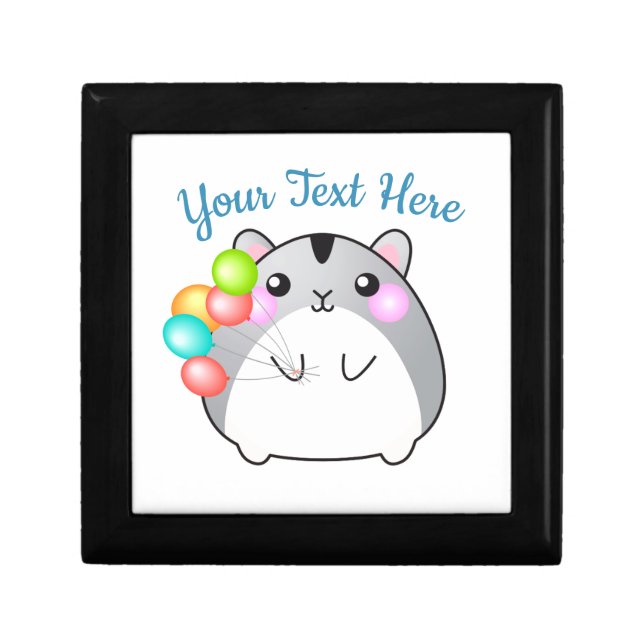 Cute Gray Kawaii Hamster Wooden  Gift Box (Front)