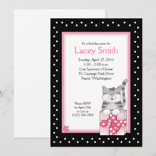 Cute Gray Kitten 5x7 Pink Birthday Invitation