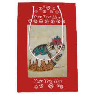 cute gray kitten cat eating pudding for christmas medium gift bag