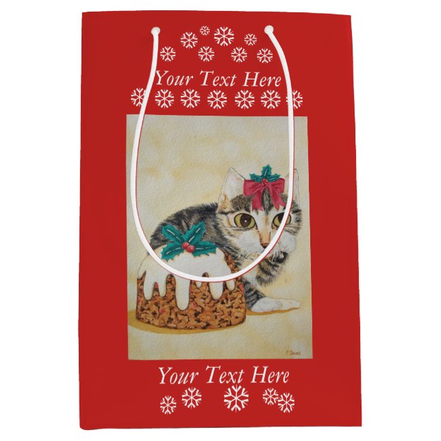 cute gray kitten cat eating pudding for christmas medium gift bag (Front)