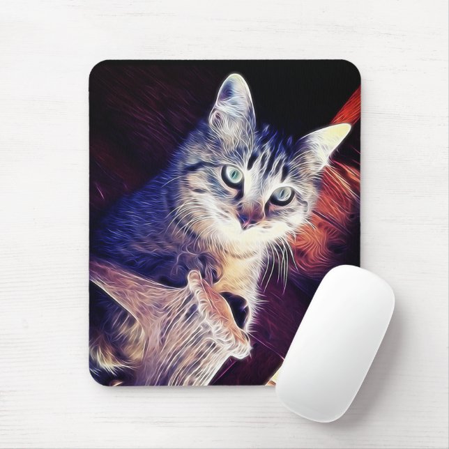 Cute Gray Kitten In Rafters Close-Up Photo Mouse Pad (With Mouse)