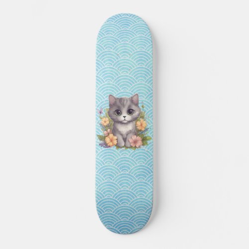 Cute Gray Kitten Kawaii  Skateboard