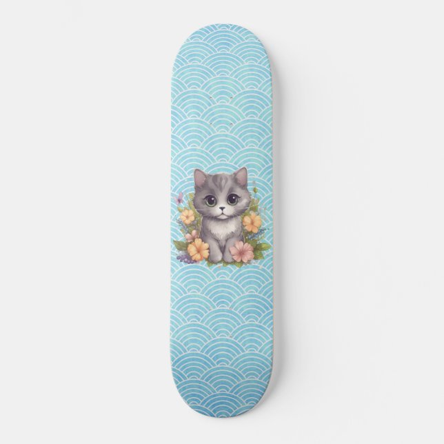 Cute Gray Kitten Kawaii  Skateboard (Front)