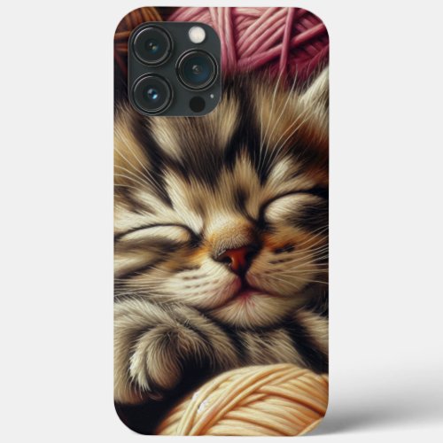 Cute Gray Kitten Napping in Balls of Yarn iPhone 13 Pro Max Case