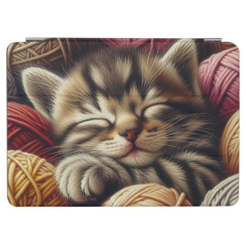 Cute Gray Kitten Napping in Balls of Yarn iPad Air Cover