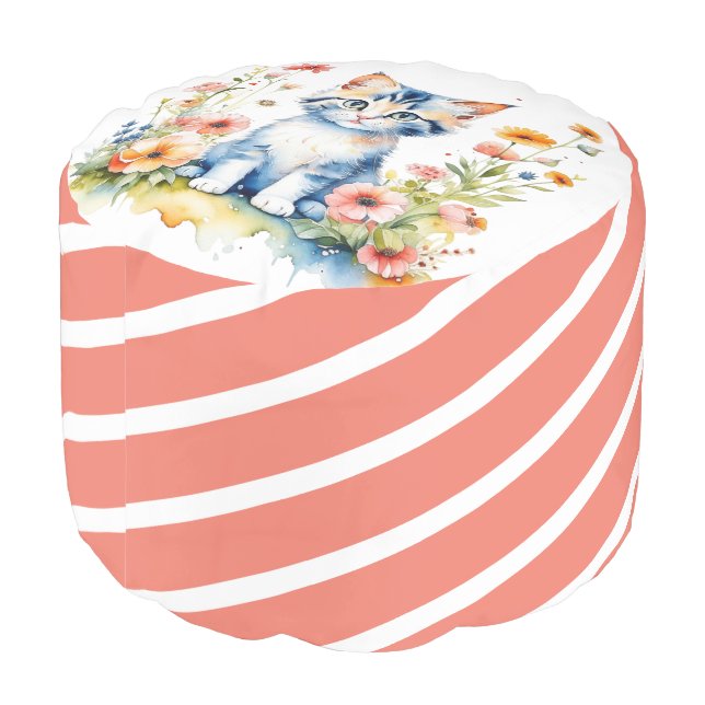  Cute Gray Kitten Nursery Room Art Pouf (Angled Back)