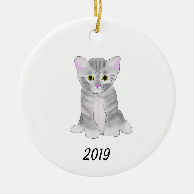Cute Gray Kitten Ornament for Christmas or Home (Front)