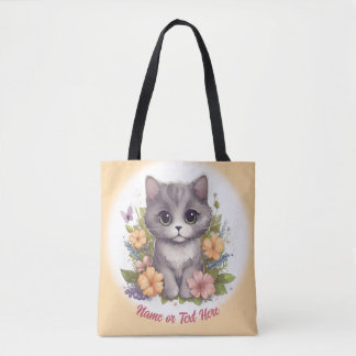 Cute Gray Kitten Personalized Tote Bag