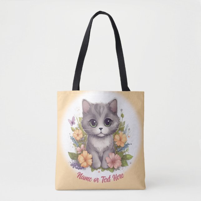 Cute Gray Kitten Personalized  Tote Bag (Front)