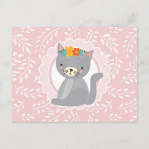 Cute Gray Kitten Pink White Cat Postcard