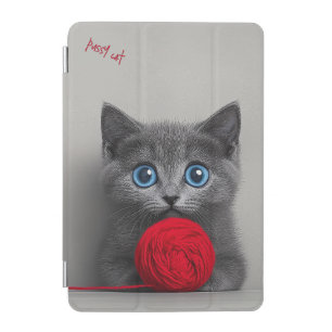 Cute Gray Kitten Playing with Red Wool Ball iPad Mini Cover