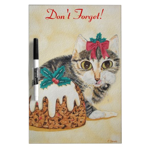 cute gray kitten tabby cat dressed for christmas dry erase board