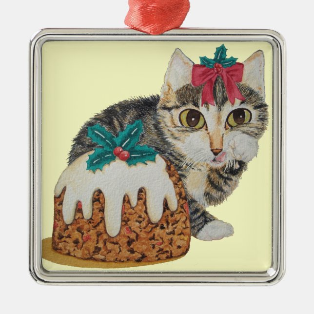 cute gray kitten tabby cat dressed for christmas metal ornament (Front)