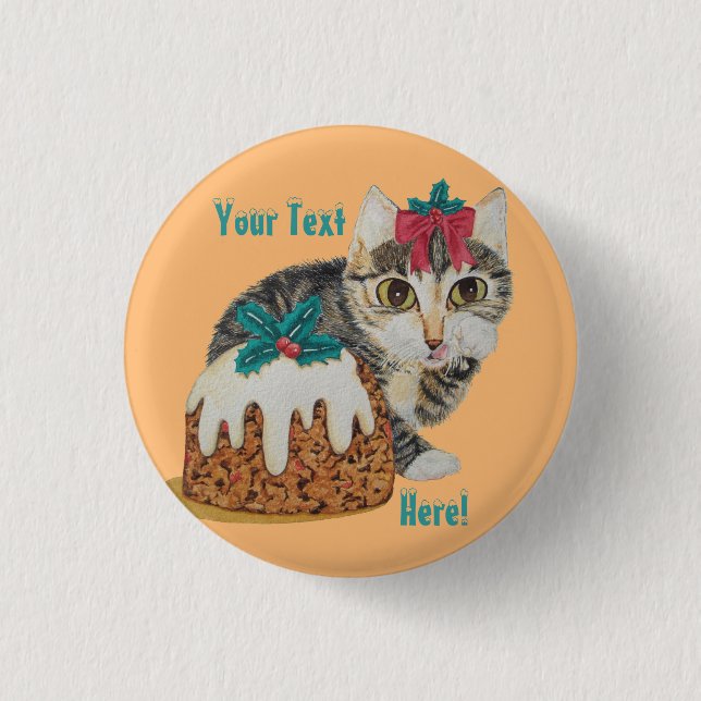 cute gray kitten tabby cat dressed for christmas pinback button (Front)