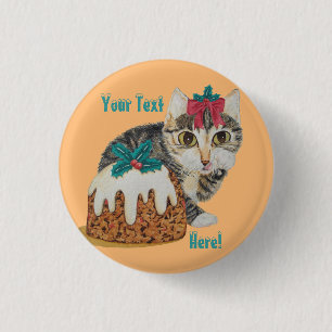 cute gray kitten tabby cat dressed for christmas pinback button