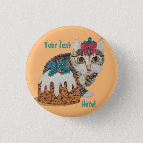 cute gray kitten tabby cat dressed for christmas pinback button