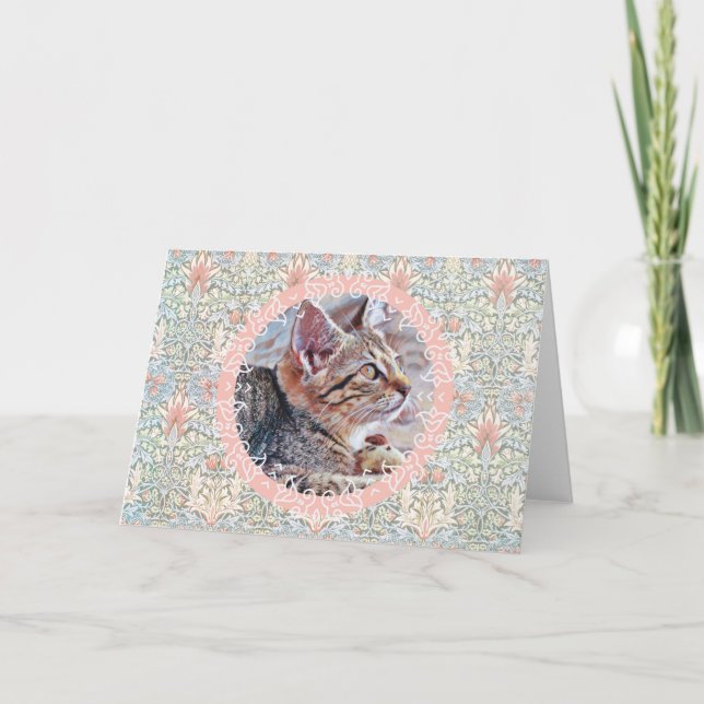 Cute Gray Kitten Vintage Style Art Note Card (Front)