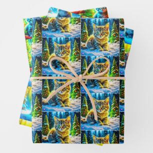Cute Gray Kittens in the Snow Christmas Wrapping Paper Sheets