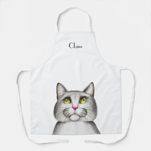 Cute Gray Kitty Cat Personalized Apron