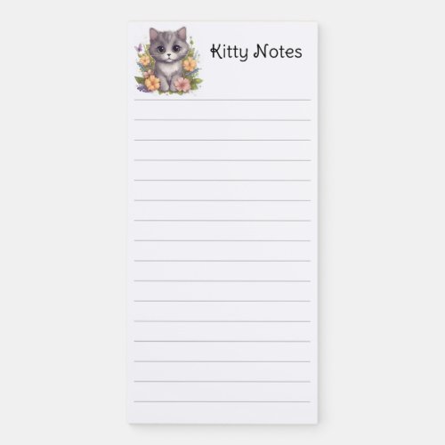 Cute Gray Kitty Kawaii Chibi Kitten Magnetic Notepad