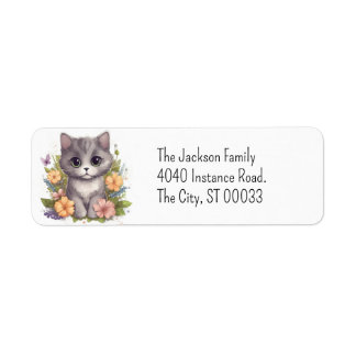 Cute Gray Kitty Kawaii Chibi Label