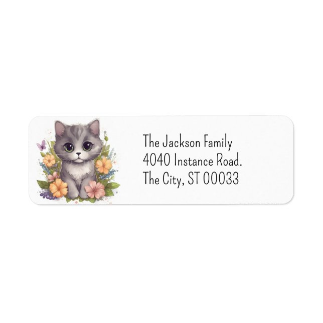 Cute Gray Kitty Kawaii Chibi Label (Front)