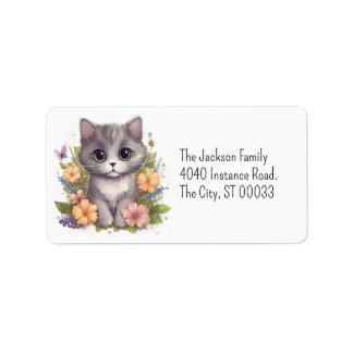 Cute Gray Kitty Kawaii Chibi Label