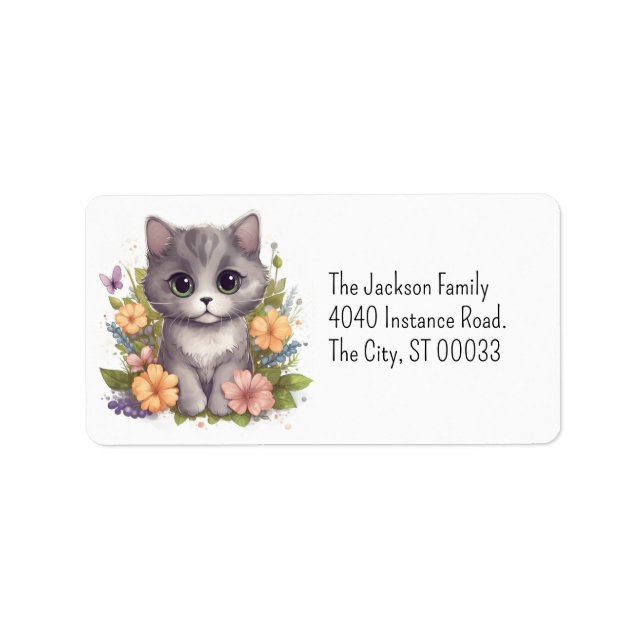 Cute Gray Kitty Kawaii Chibi Label (Front)