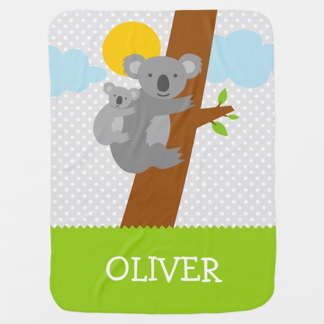 Cute gray koala bear receiving baby blanket (Front)