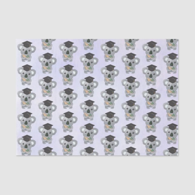 Cute Gray Koala in a Black Graduation Cap Tissue Paper (Front)