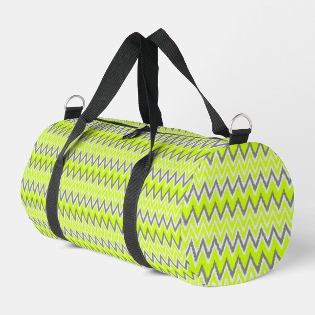 Cute gray light green zigzag stripes duffle bag (Left Corner)