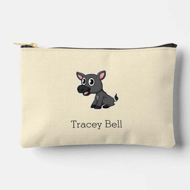 Cute gray little donkey cream accessory pouch (Front)