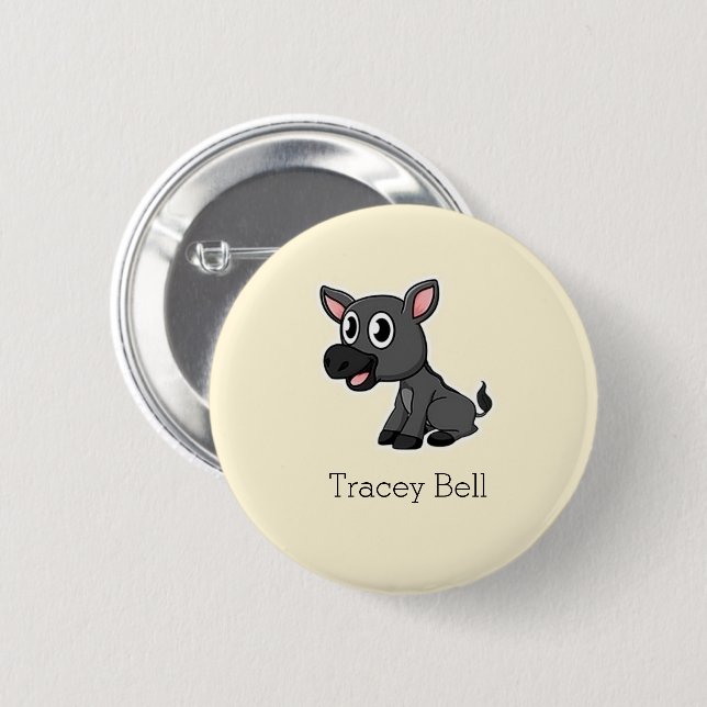 Cute gray little donkey cream button (Front & Back)