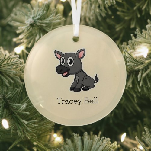 Cute gray little donkey cream glass ornament