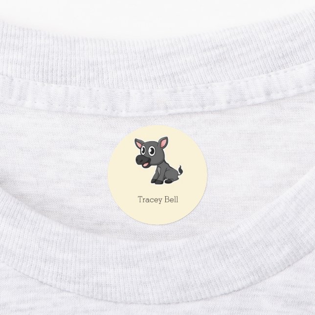 Cute gray little donkey cream kids' labels (Affixed)
