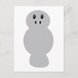 Cute Gray Manatee Cartoon Pink Outline Postcard