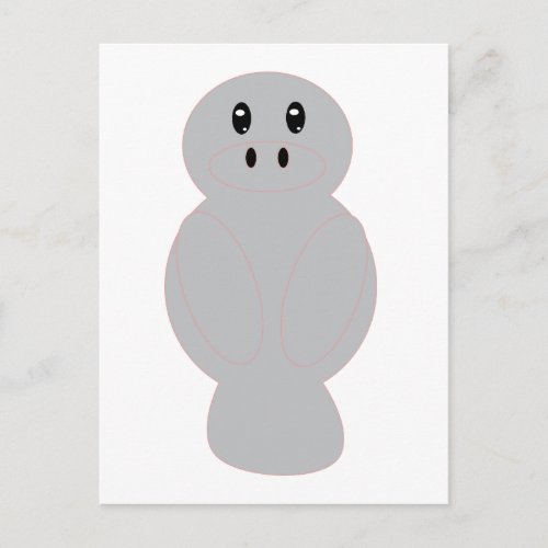 Cute Gray Manatee Cartoon Pink Outline Postcard