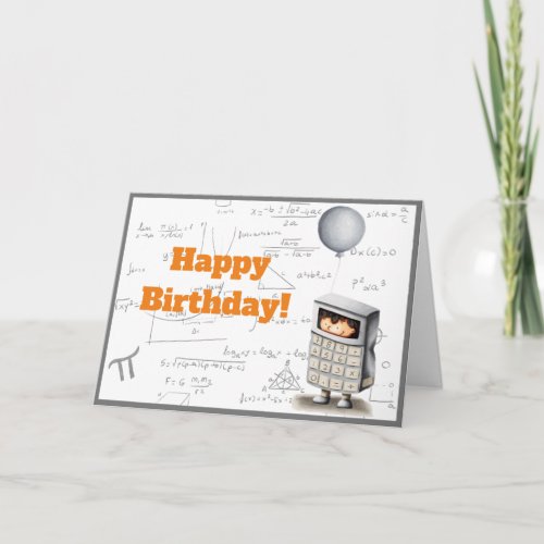 Cute gray math equation and calculator birthday card