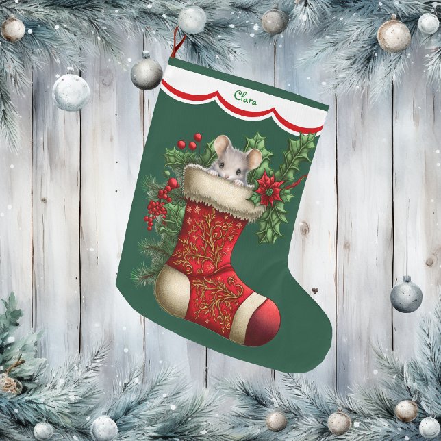 Cute Gray Mouse Peeking Large Christmas Stocking (Creator Uploaded)