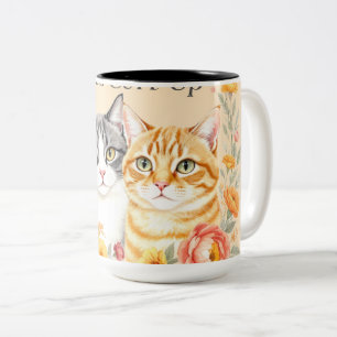 Cute Gray & Orange Tabby Cat Lovers Design Two-Tone Coffee Mug