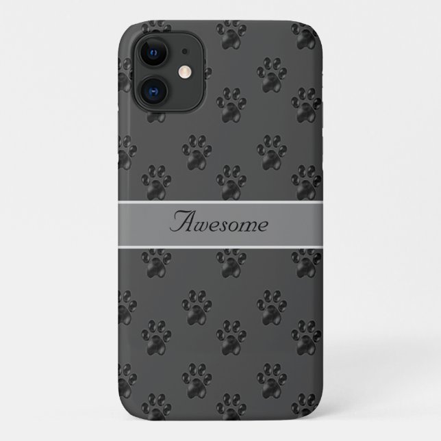 Cute gray paw pattern and calligraphy Case-Mate iPhone case (Back)