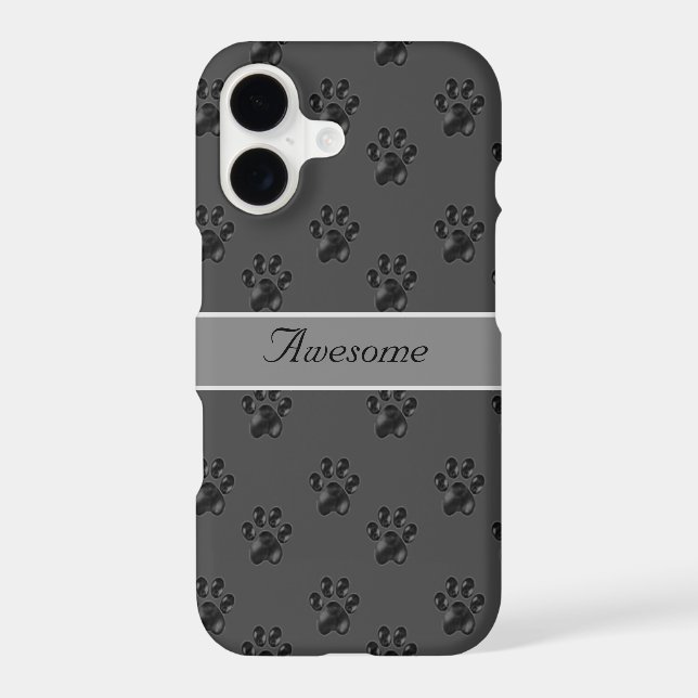 Cute gray paw pattern and calligraphy iphone case (Back)