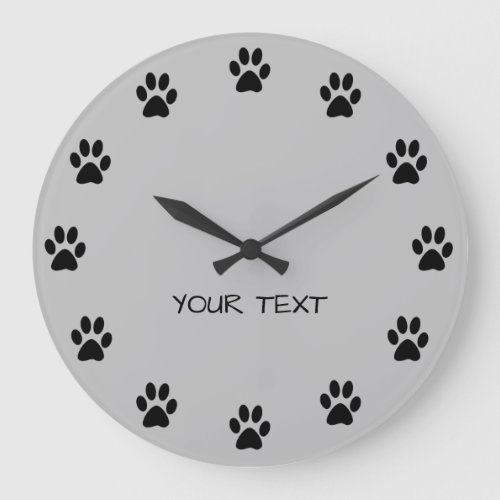 Cute Gray Paw Print Large Clock