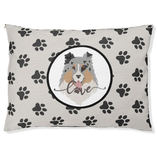 Cute gray paw print modern dog pet Bed (Front)