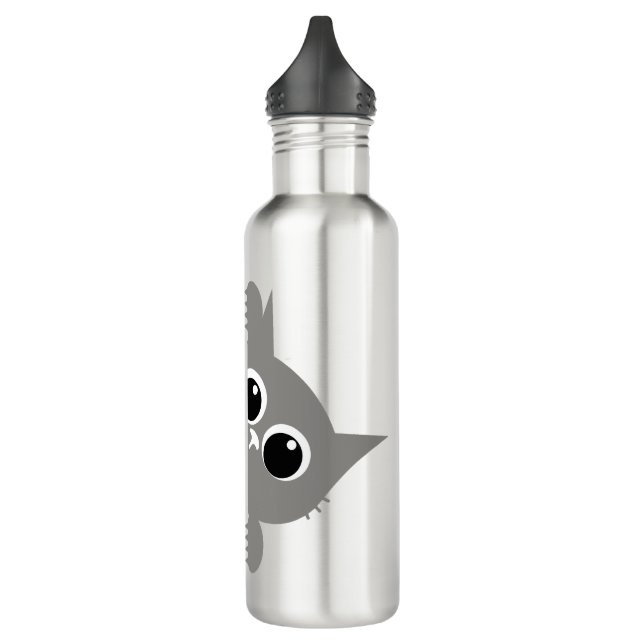 Cute Gray Peeking Cat Design Water Bottle (Left)